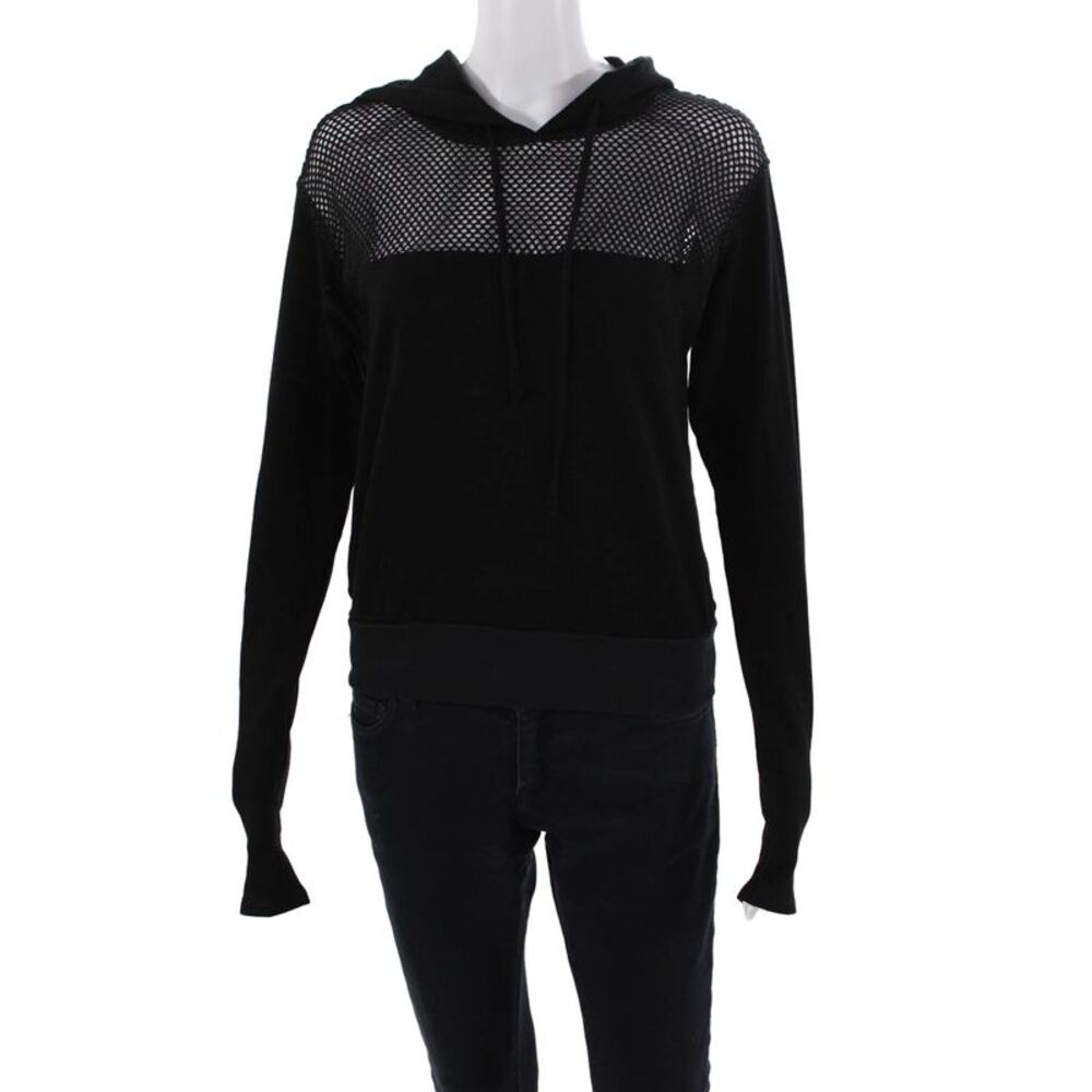 Red Haute Womens Mesh Detail Long Sleeve Pullover Hoodie Black Size XS
